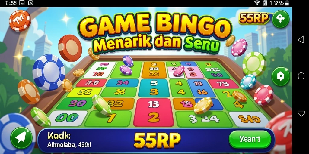 Tampilan seru gameplay Bingo di 55RP dengan antarmuka yang menarik.