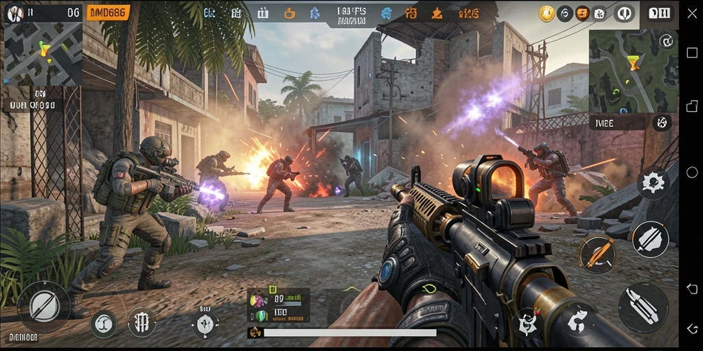 Tangkapan layar menunjukkan aksi intens di DMD686 dengan battlefield yang menegangkan.