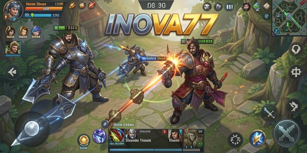 Tampilan gameplay <strong>INOVA77</strong> dengan pertempuran strategi yang mendebarkan.