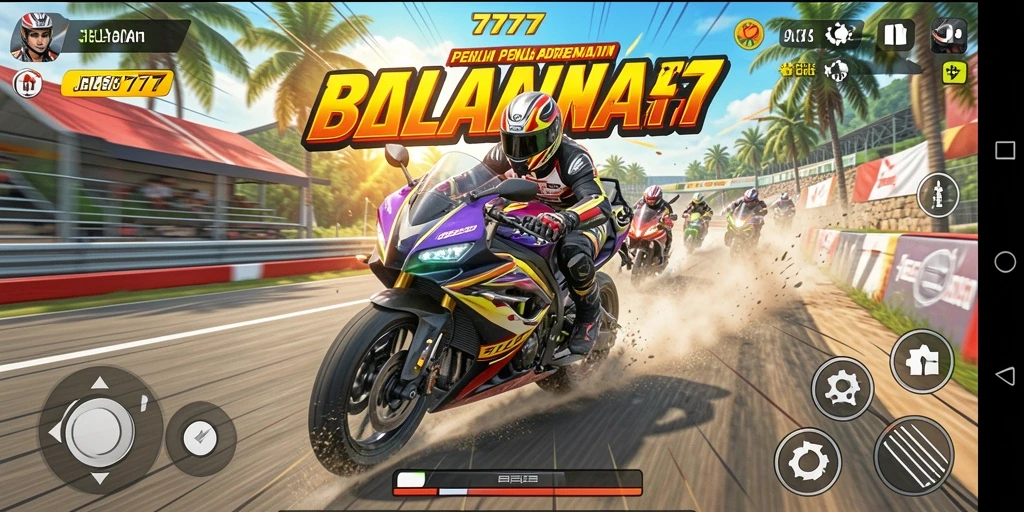 Screenshot gameplay JELAS777 yang menampakkan aksi balapan motor yang seru.