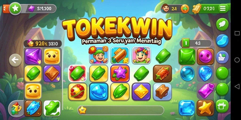 Tampilan gameplay TOKEKWIN dengan aksi match-3 yang seru.